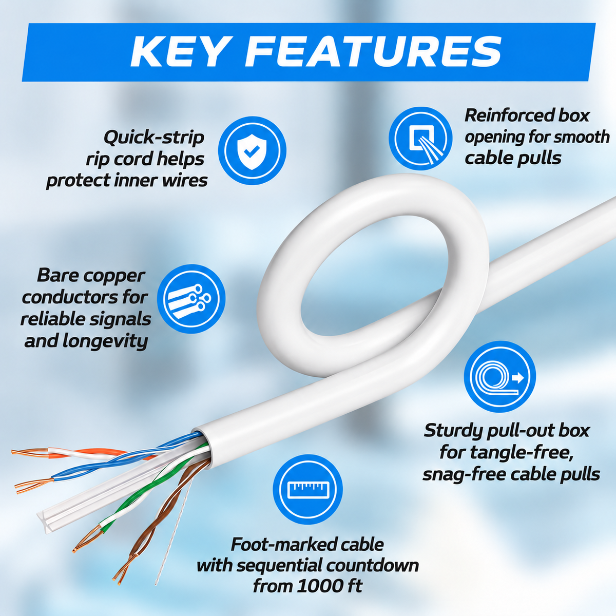 1000FT UTP Copper CAT6 Cable, Bulk wire, PoE, PoE+, PoE++, SatMaximum