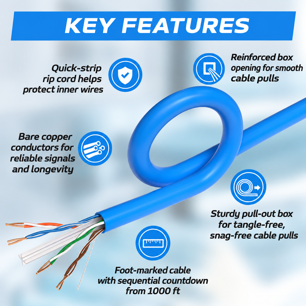 1000FT UTP Copper CAT6 Cable, Bulk wire, PoE, PoE+, PoE++, SatMaximum
