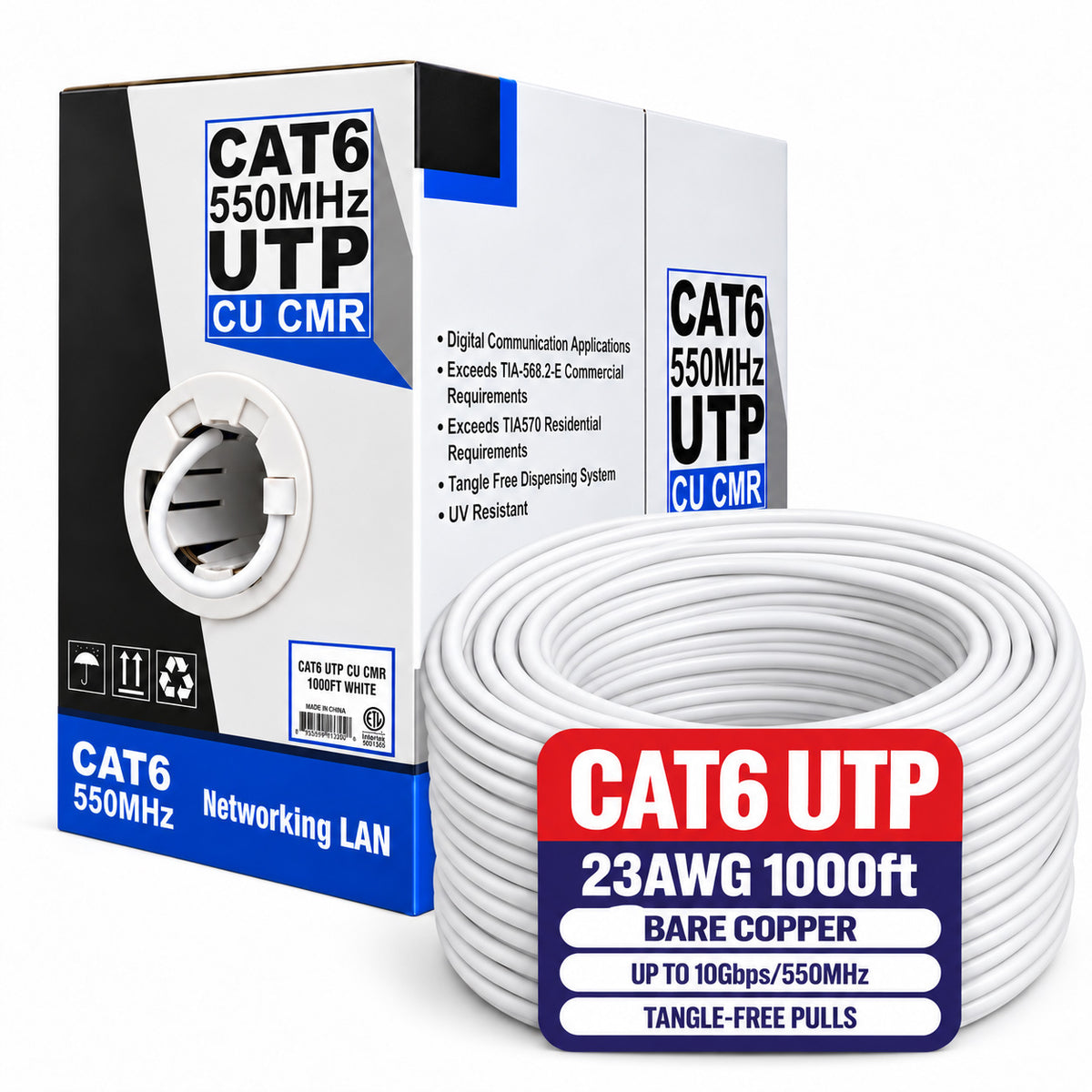 1000FT UTP Copper CAT6 Cable, Bulk wire, PoE, PoE+, PoE++, SatMaximum