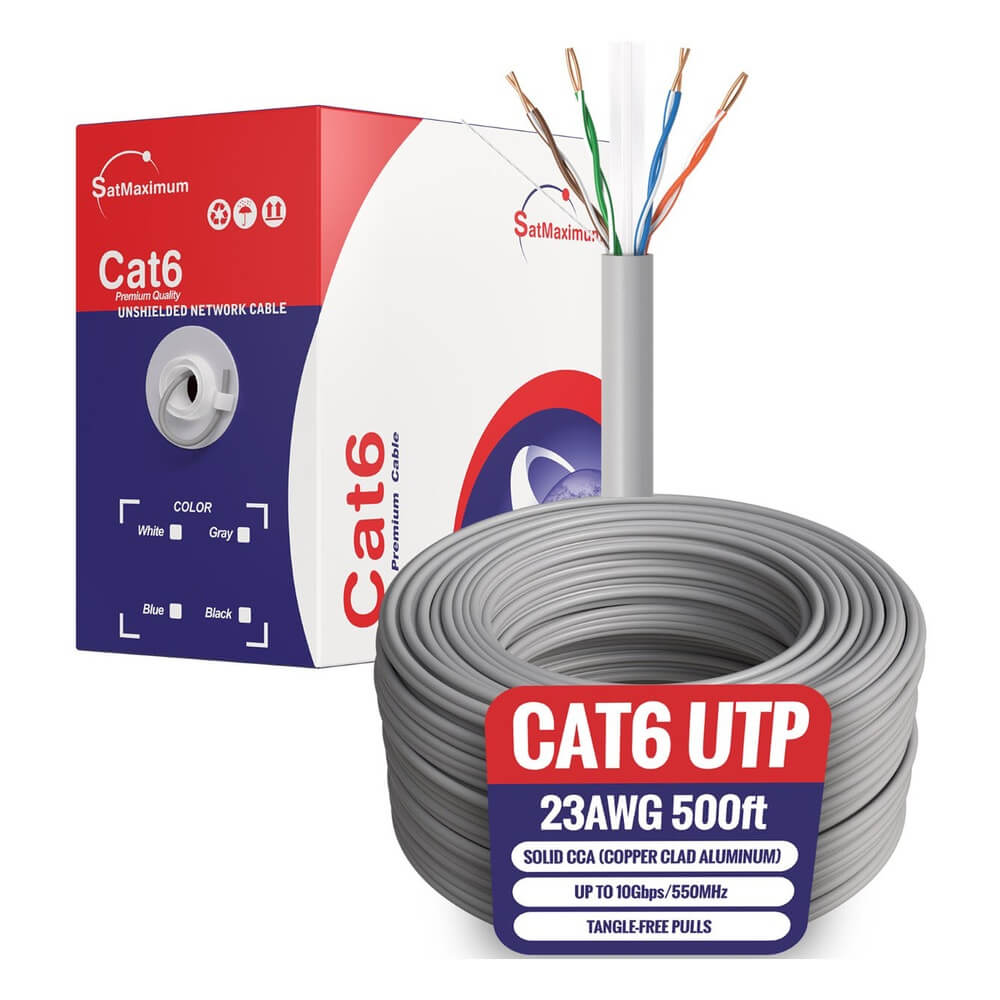 500ft Cat6 UTP Bulk Ethernet Cable – Solid 23AWG CCA, Pull Box