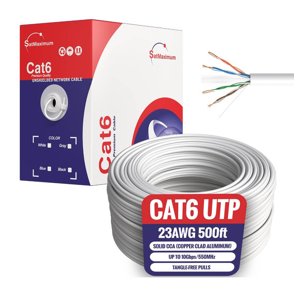 500ft Cat6 UTP Bulk Ethernet Cable – Solid 23AWG CCA, Pull Box