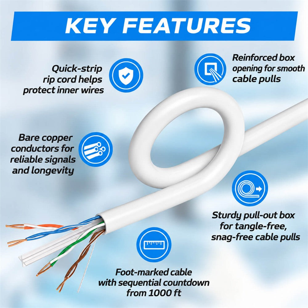 Cat6 Copper Cable 1000ft White Key Features