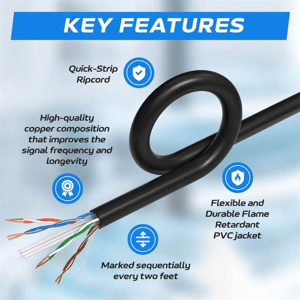 Cat6 Riser 1000ft Black Key Features