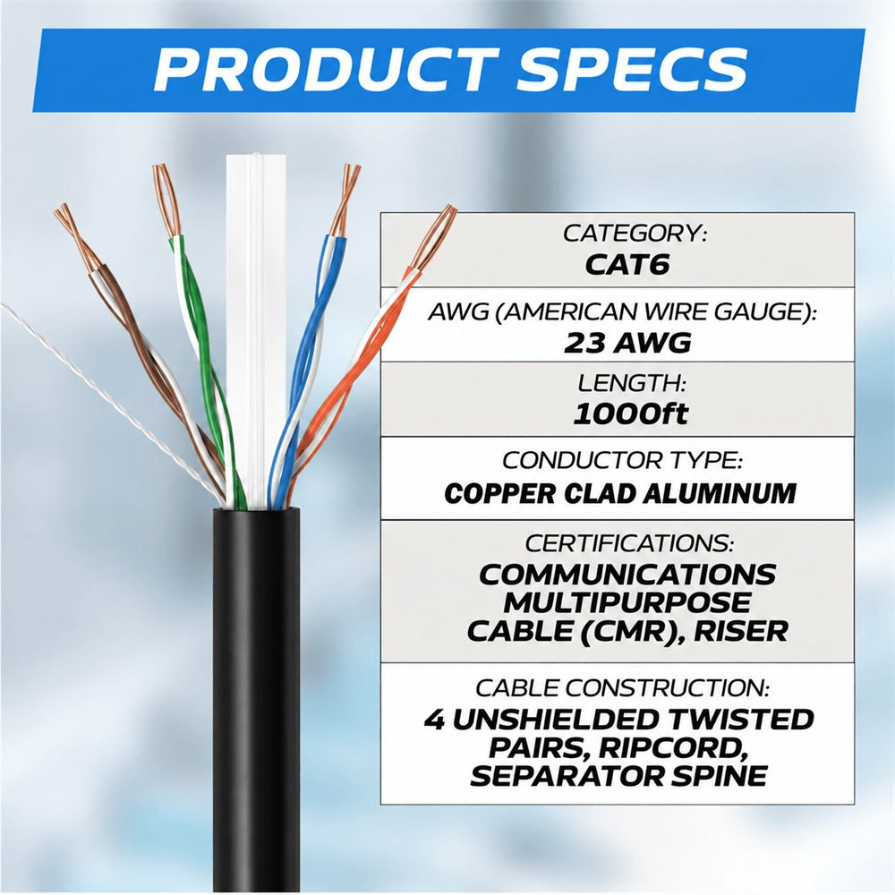 Cat6 Riser 1000ft Black Product Specs