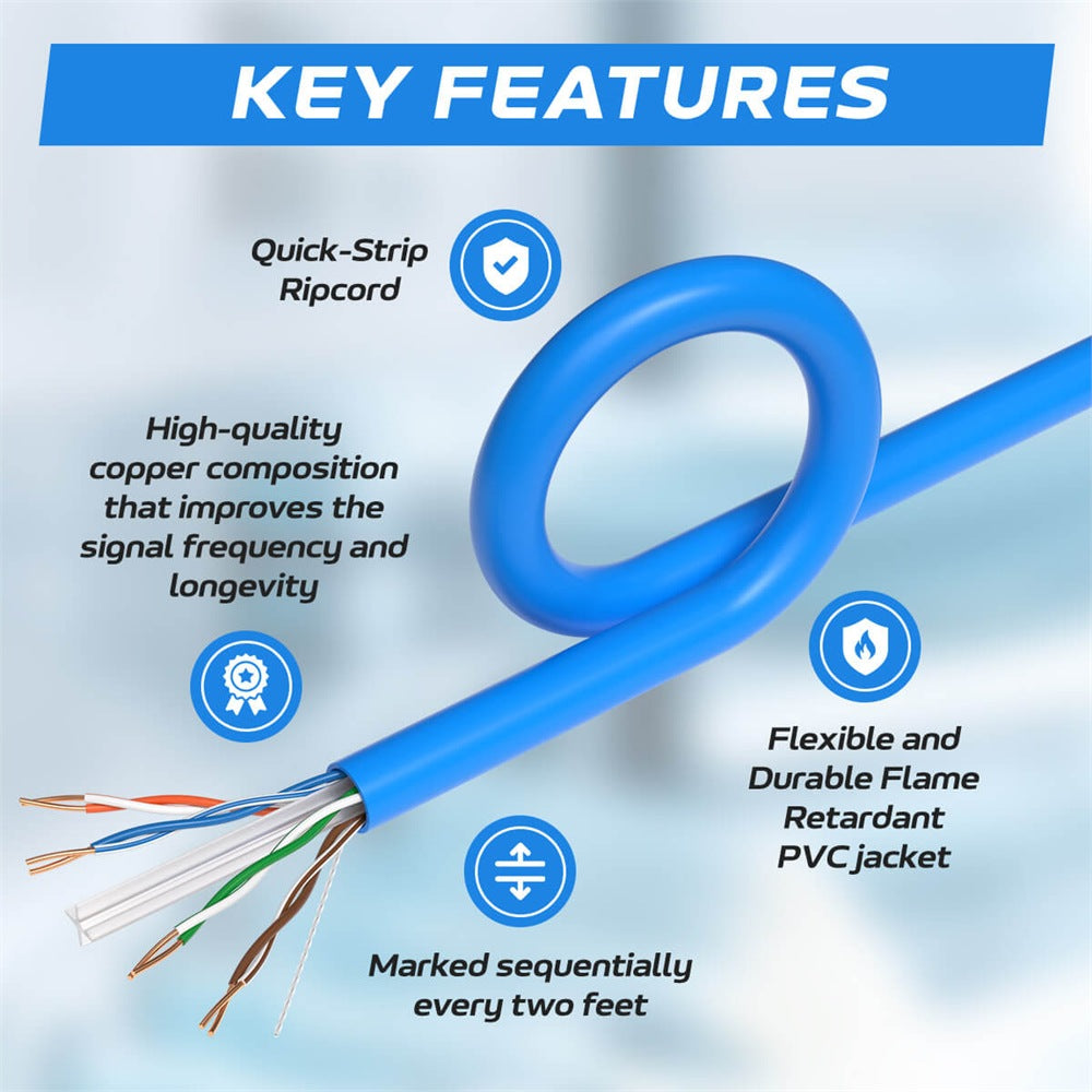 Cat6 Riser 1000ft Blue Key Features