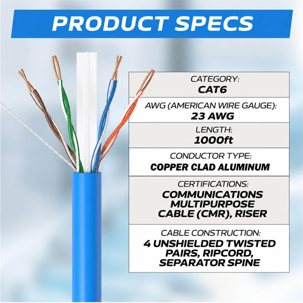 Cat6 Riser 1000ft Blue Product Specs