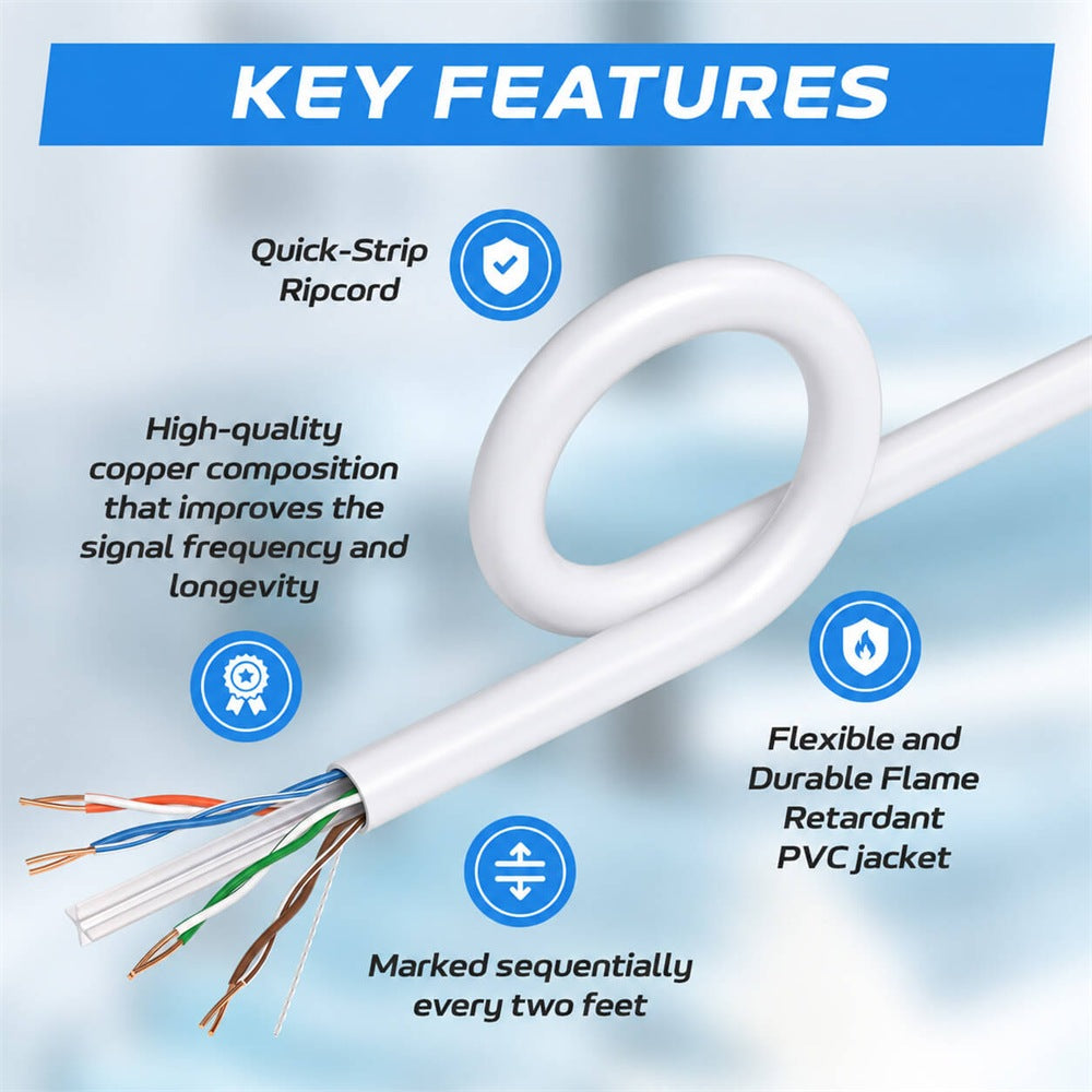 Cat6 Riser 1000ft White Key Features
