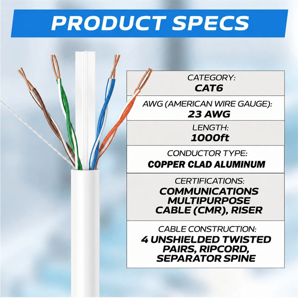 Cat6 Riser 1000ft White Product Specs