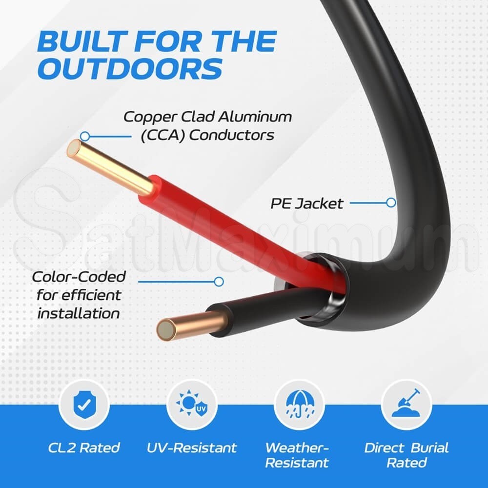 Outdoor Alarm Cable  Wire, 500 ft, 18 AWG, Solid, UV, Direct Burial ,SatMaximum