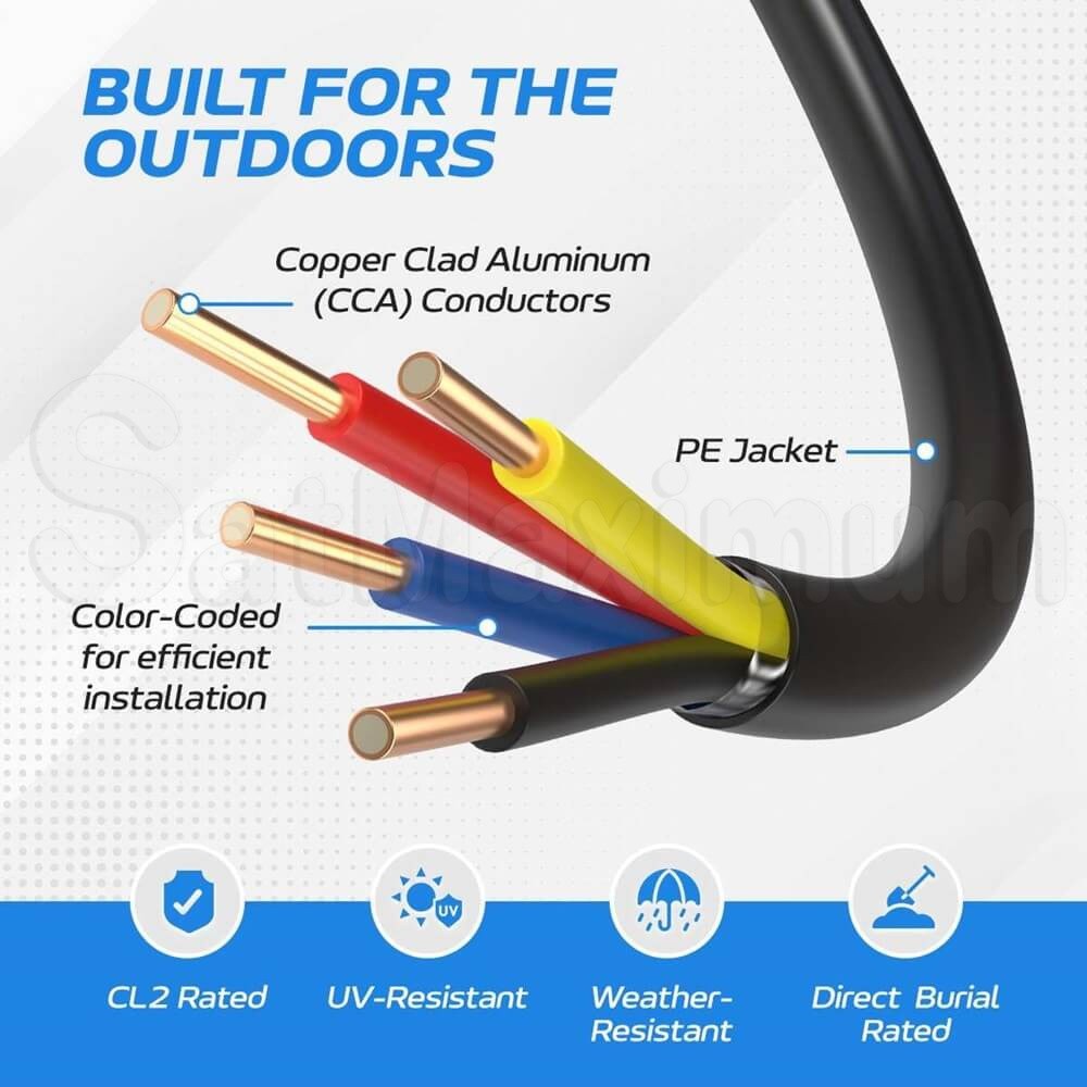 Outdoor Alarm Cable  Wire, 500 ft, 18 AWG, Solid, UV, Direct Burial ,SatMaximum
