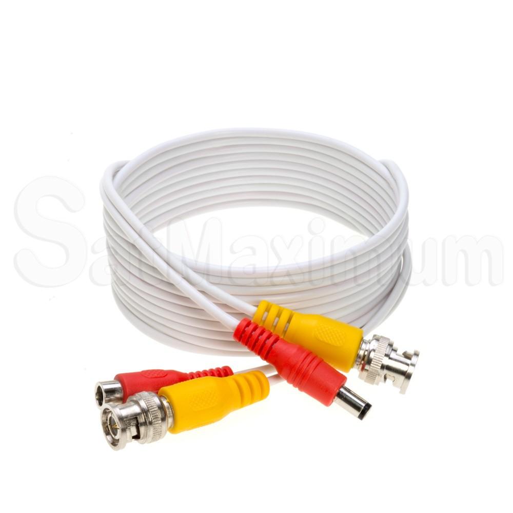 Premade BNC Video Power Cable / Wire for Security Camera, CCTV, DVR, Surveillance System White 10FT