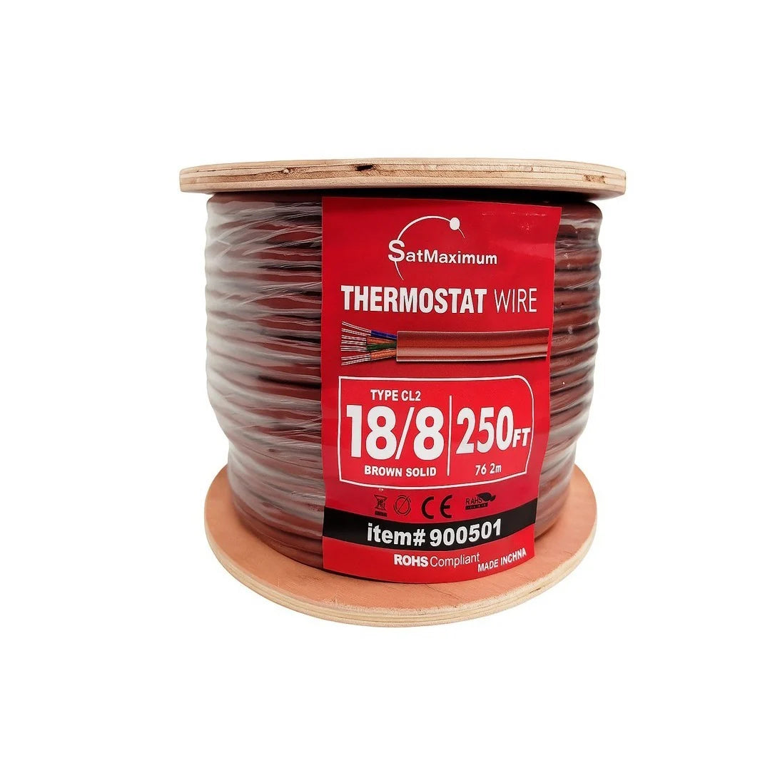 250 ft brown 18/8 thermostat wire with eight 18 AWG solid CCA conductors