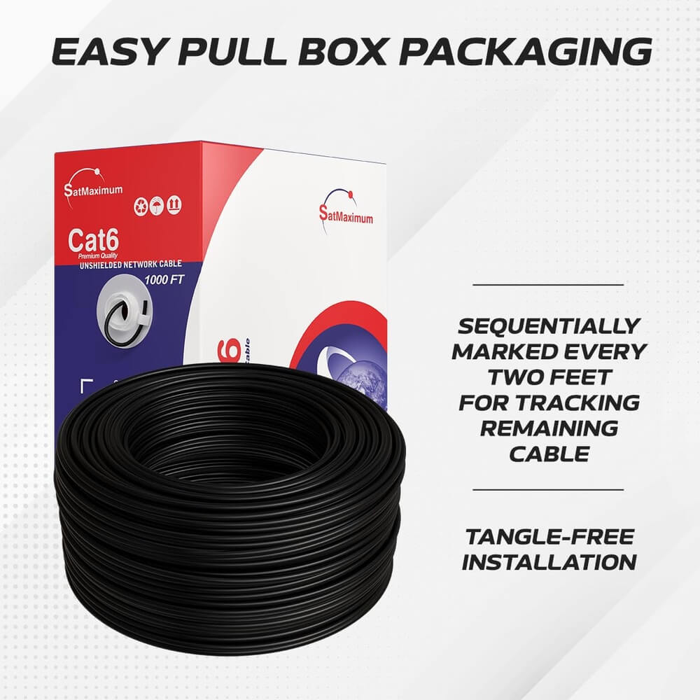1000 ft Black CAT6A UTP Ethernet cable  box
