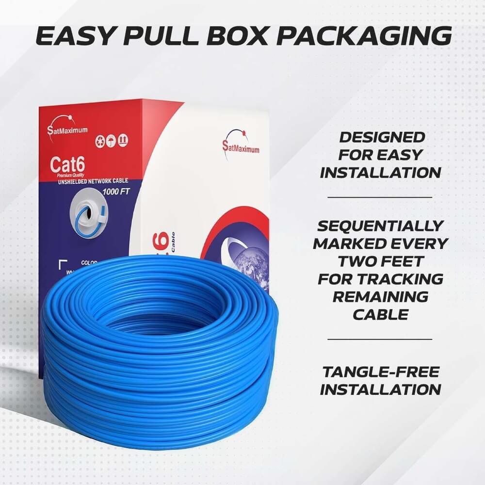 1000 ft Blue CAT6A UTP Ethernet cable  box