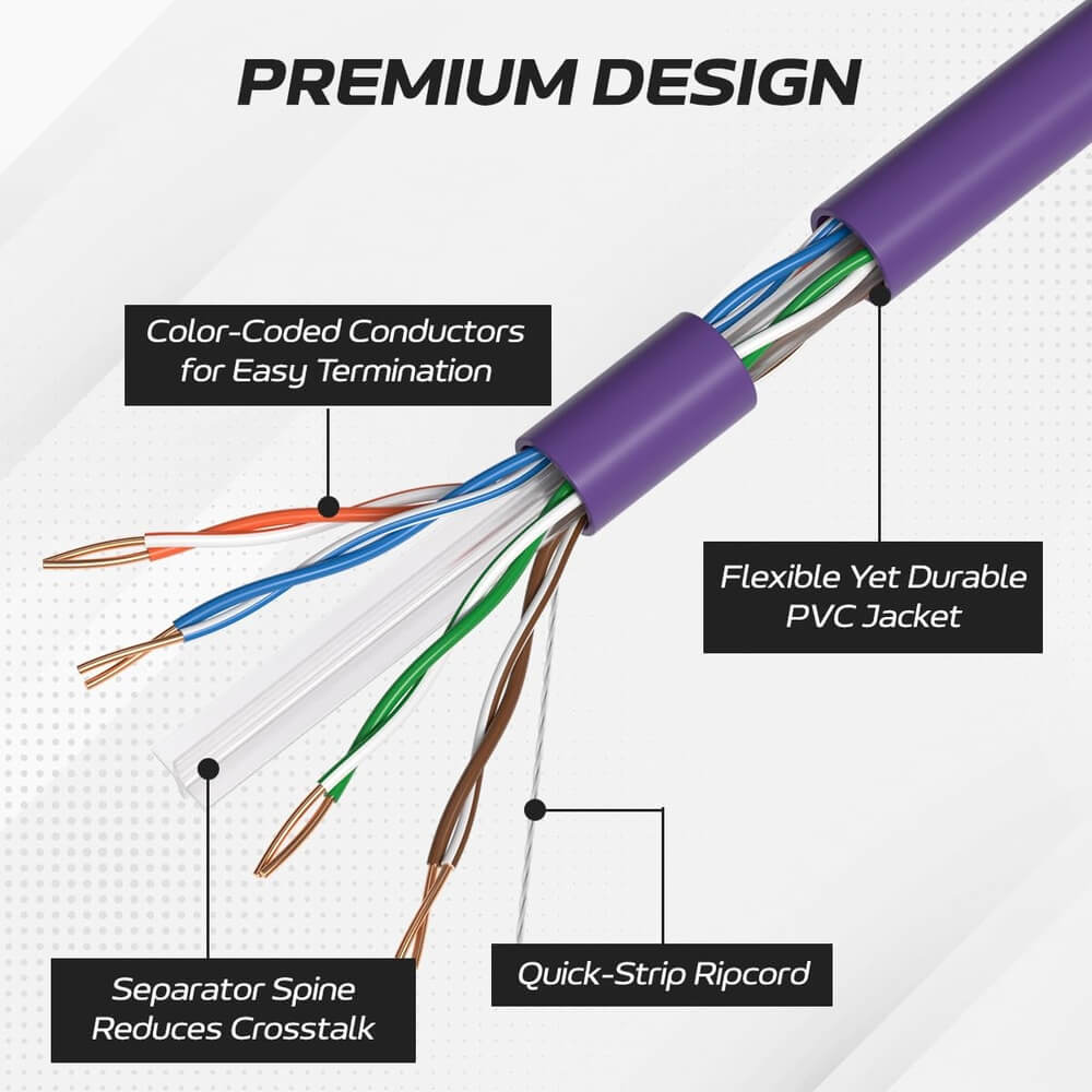   1000 ft purple CAT6A UTP Ethernet cable construction