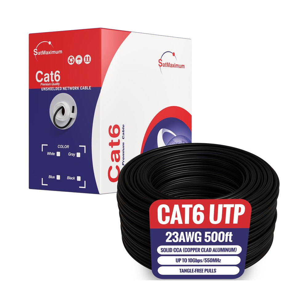 500ft Cat6 UTP Bulk Ethernet Cable – Solid 23AWG CCA, Pull Box