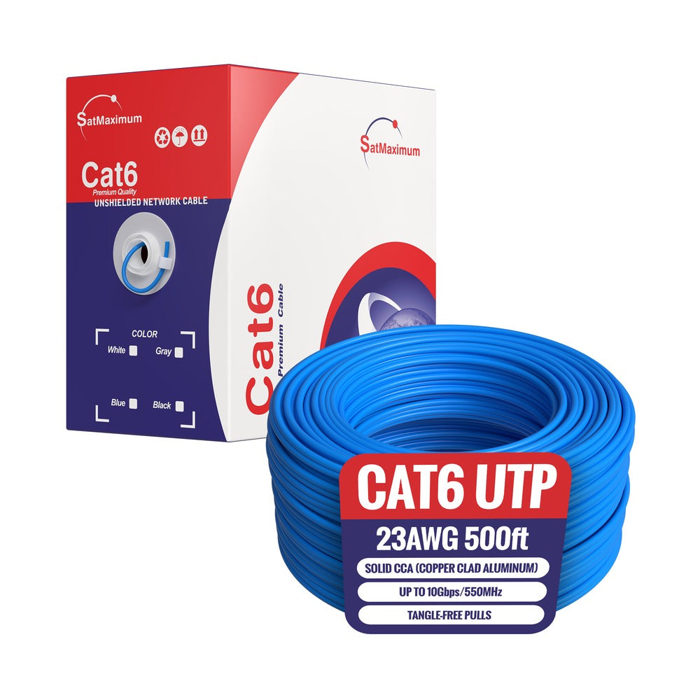 500ft Cat6 UTP Bulk Ethernet Cable – Solid 23AWG CCA, Pull Box