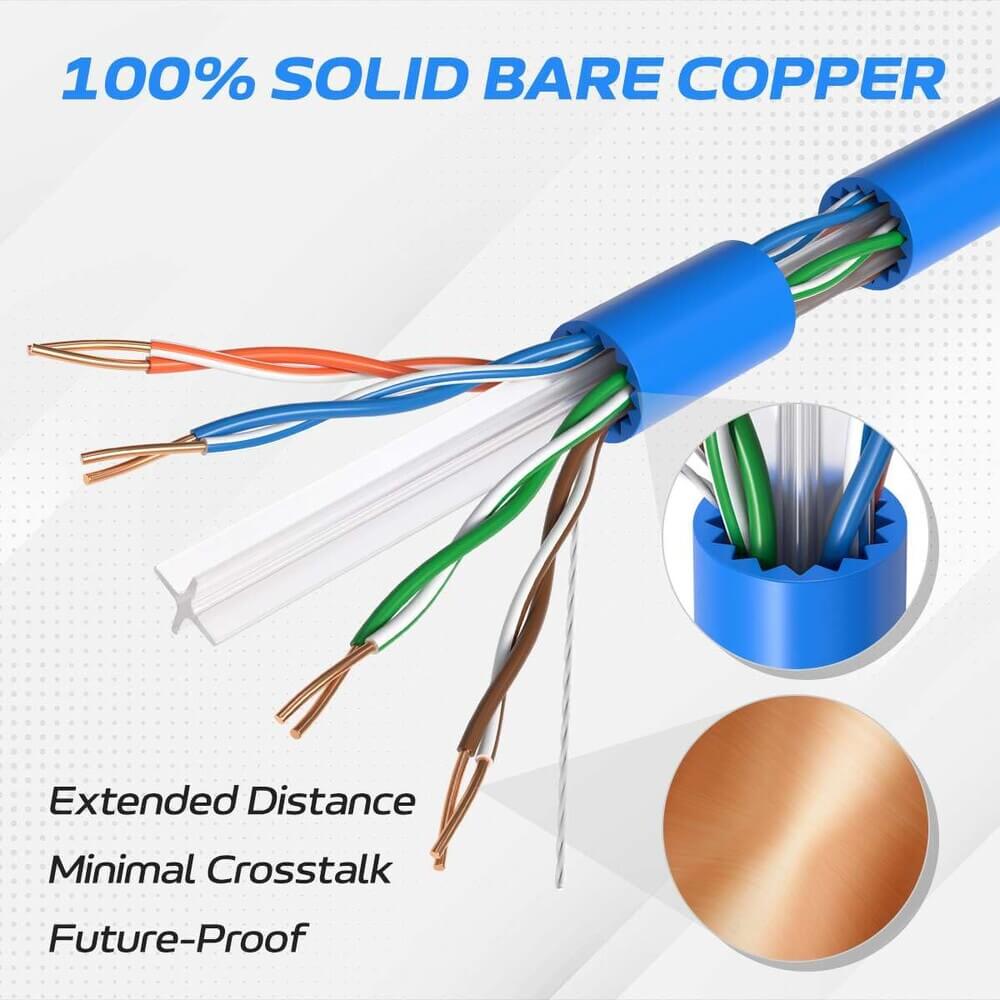 1000 ft CAT6A UTP Bulk Ethernet Cable – 23 AWG Solid Copper, PoE/PoE+/PoE++
