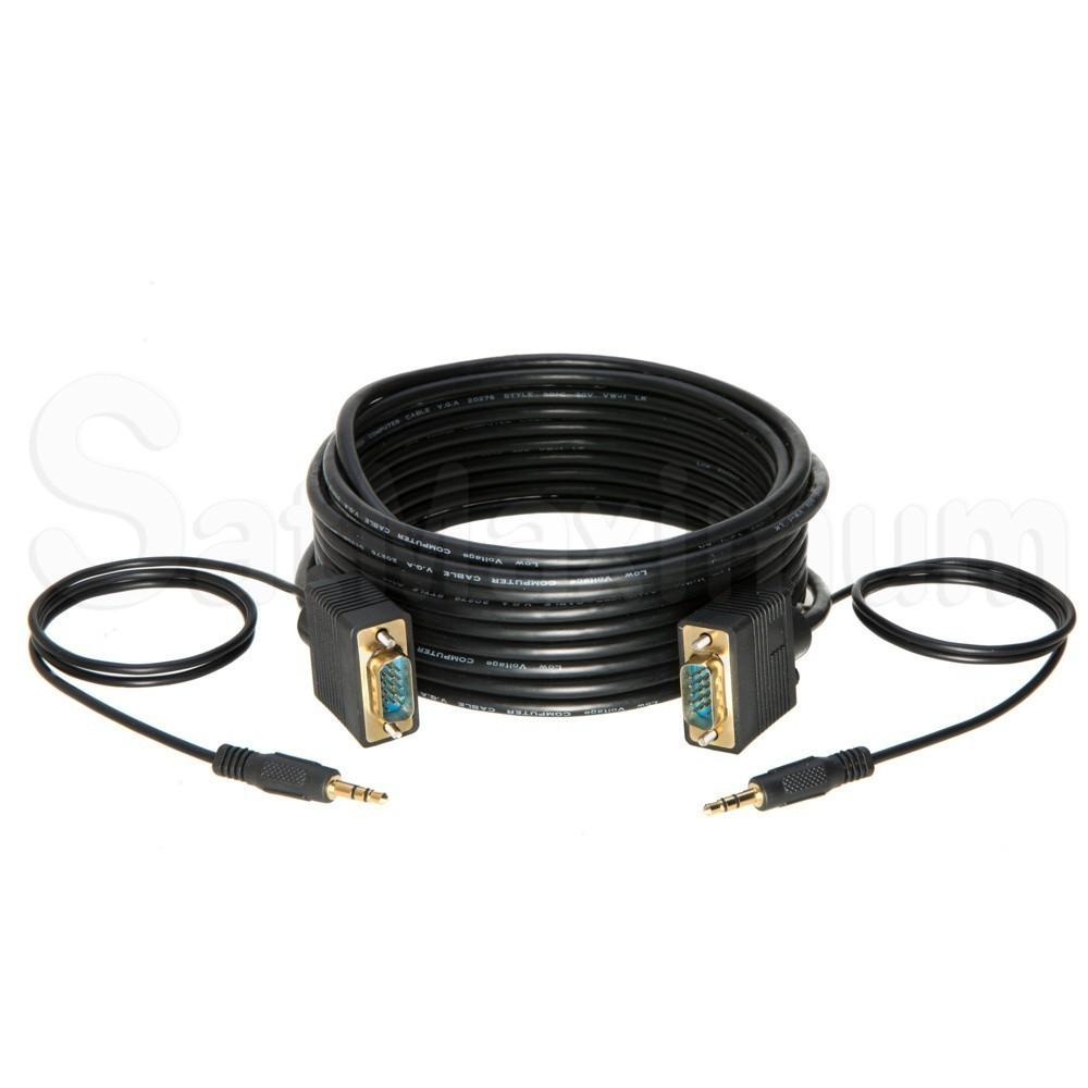 SVGA Male to Male Monitor Cable, + Audio 3.5 mm Gold Plated 30FT