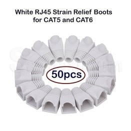 White RJ45 Strain Relief Boots for CAT5 and CAT6, Pack of 50