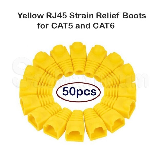 Yellow RJ45 Strain Relief Boots for CAT5 and CAT6, Pack of 50