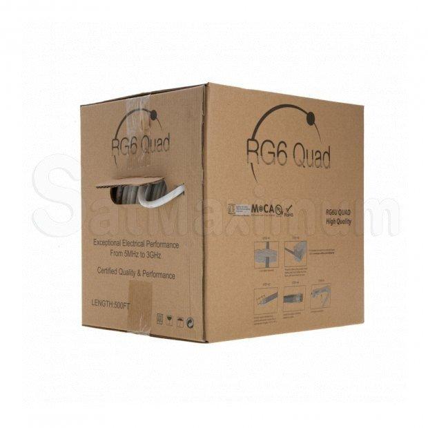 RG6 Quad Shield Coax Cable, 18 AWG, Reel in Box, SatMaximum