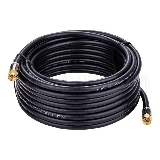 Black RG6 Quad Coaxial Cable F-Type Connectors, SatMaximum